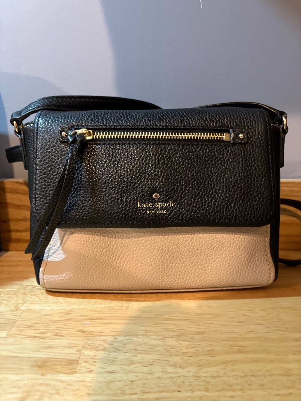kate spade New York Black and cream color block  Leather Crossbody Bag